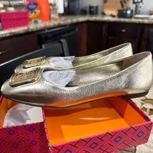Tory Burch gold flats